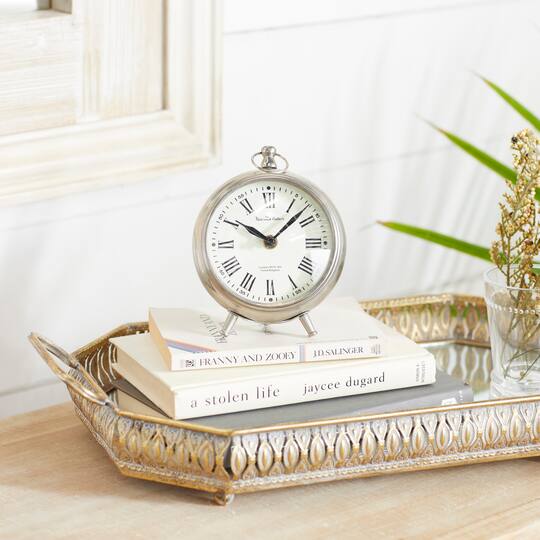 6" Silver Stainless Steel & Aluminum Round Clock